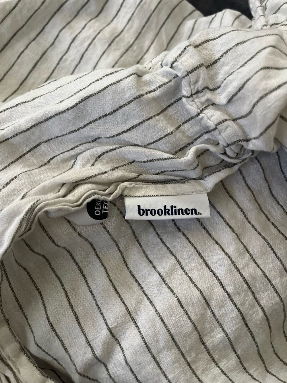 Brook linen washed european linen pillowcase set — pinstripe in fresh moss - Picture 4 of 4